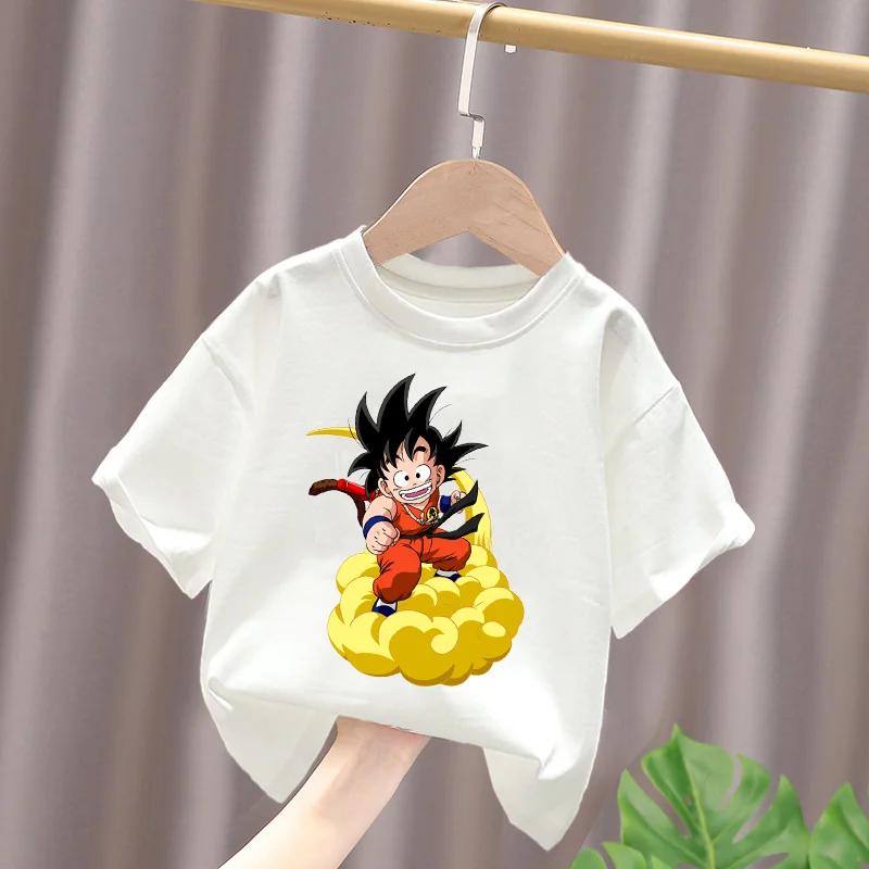 

Dragon Ball Boys White Cotton T-Shirt Sun Goku Toddler Short Sleeve Tee Shirts Cartoon Summer Clothes Kawaii Tops Birthday Gifts Size 110 cm
