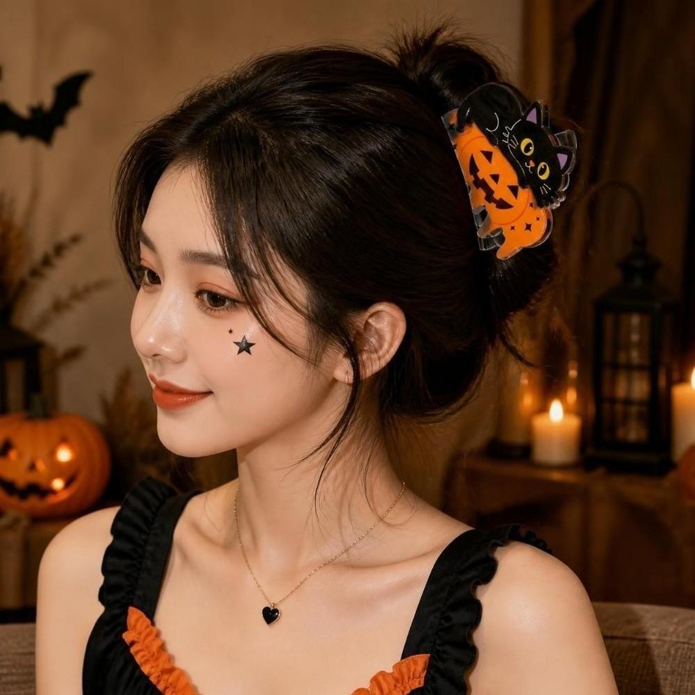 Cute Animal Pumpkin Shark Clip Strong Hold Black Cat Hair Claw Halloween Hair Claw Thick Hair