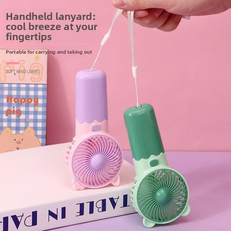 Fan - Battery-powered Portable High-Wind-Force Miniature Fan - Cartoon Design Compact Low-Noise Office Handheld Electric Fan