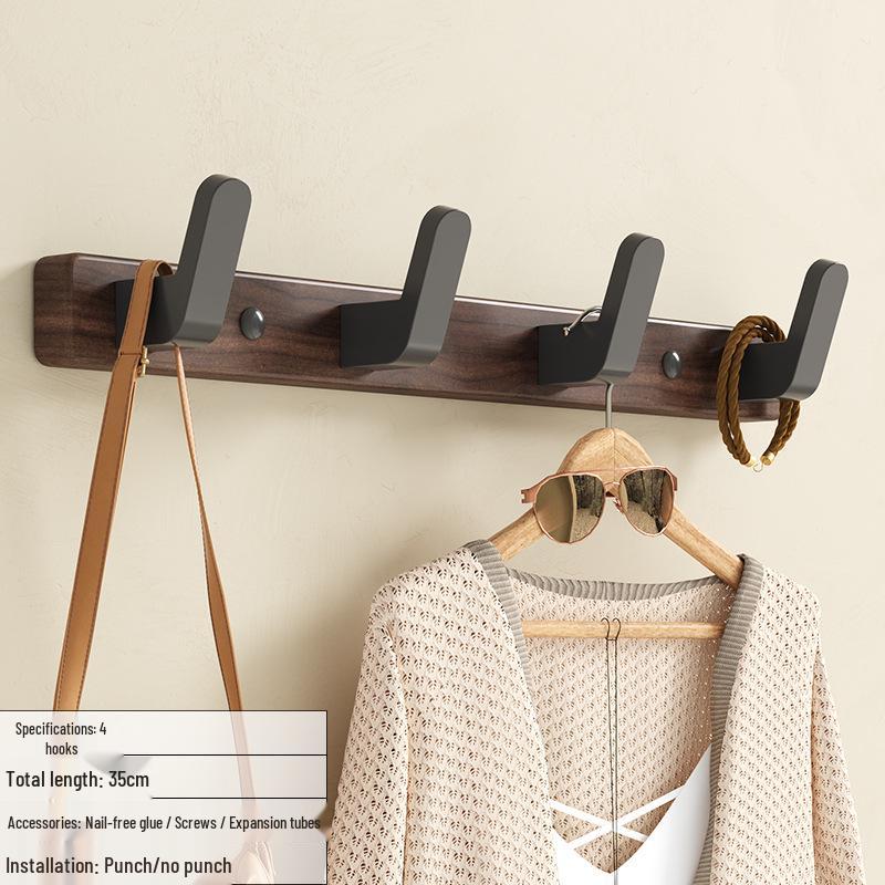 No-Drill Back-of-Door Black Walnut Wood Clothes Hanger Hook