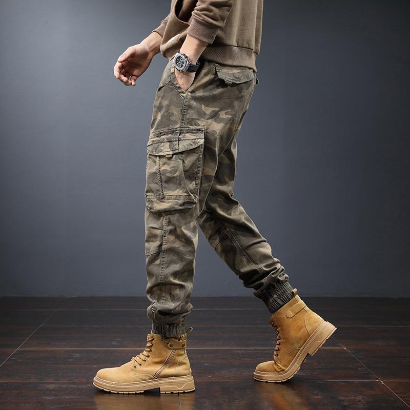 Camouflage elastic Harlan pants men's breathable trendy brand loose tied tote overalls men's spring and autumn casual pants men's models