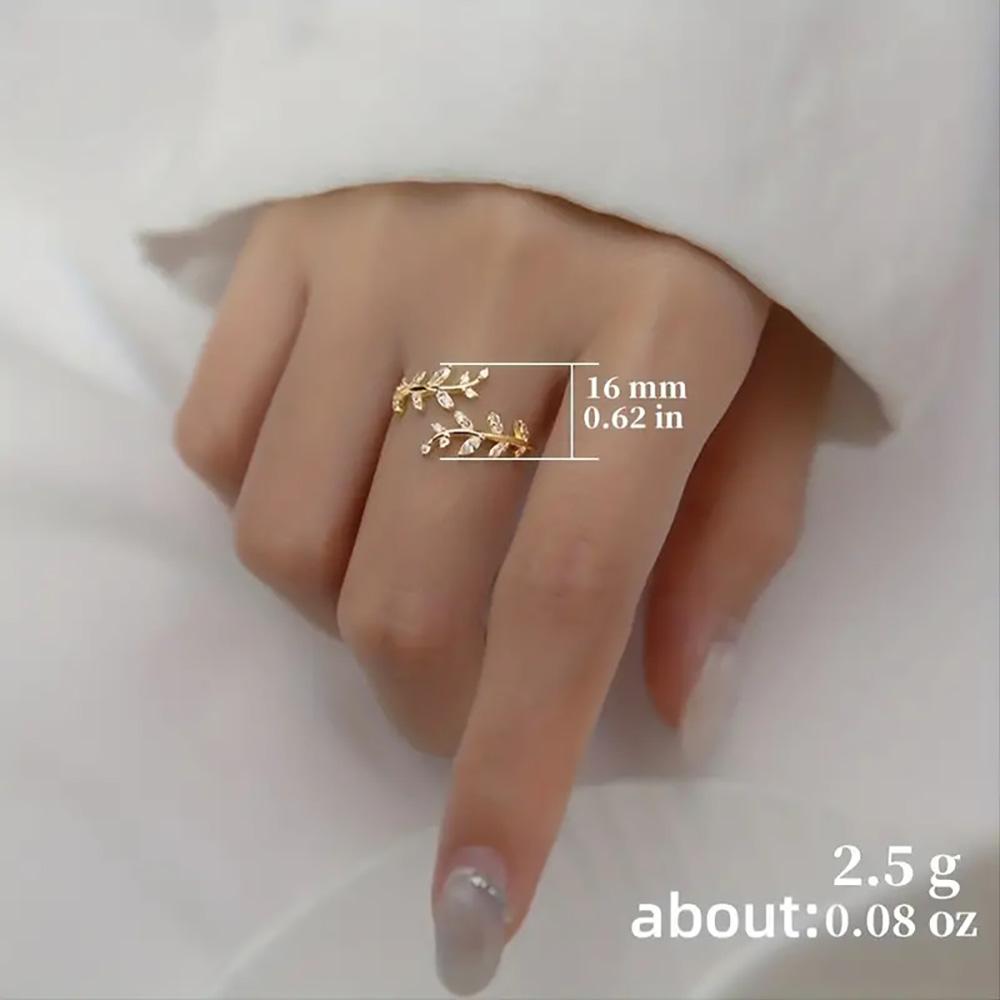 Gold Sliver Color Leaves Diamond Cuff Rings For Women Slim Zirconia Figure Accessory