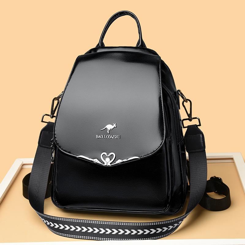 Retro Double Soft Leather Ladies' Backpack Fashionable and Casual Travel Backpack Student Schoolbag