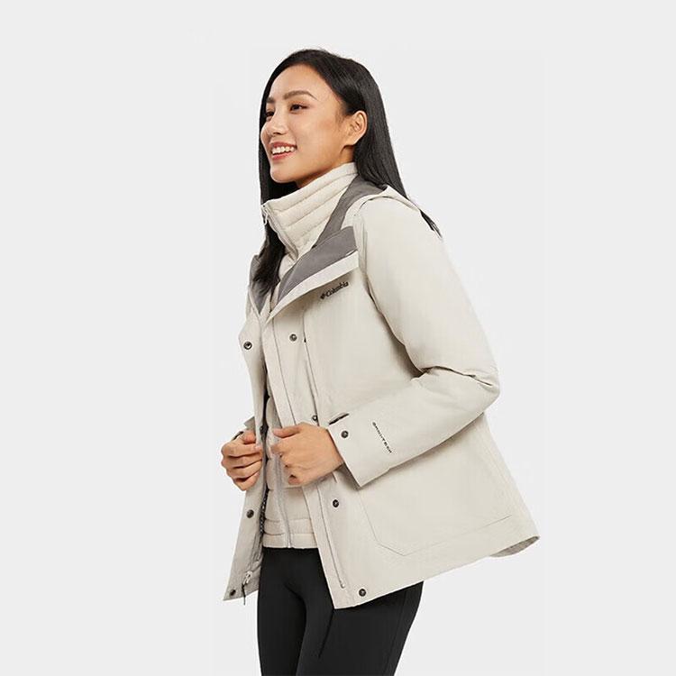 Columbia Solid Logo Outdoor Waterproof Three-In-One Jacket Women jackets White XR2915-278