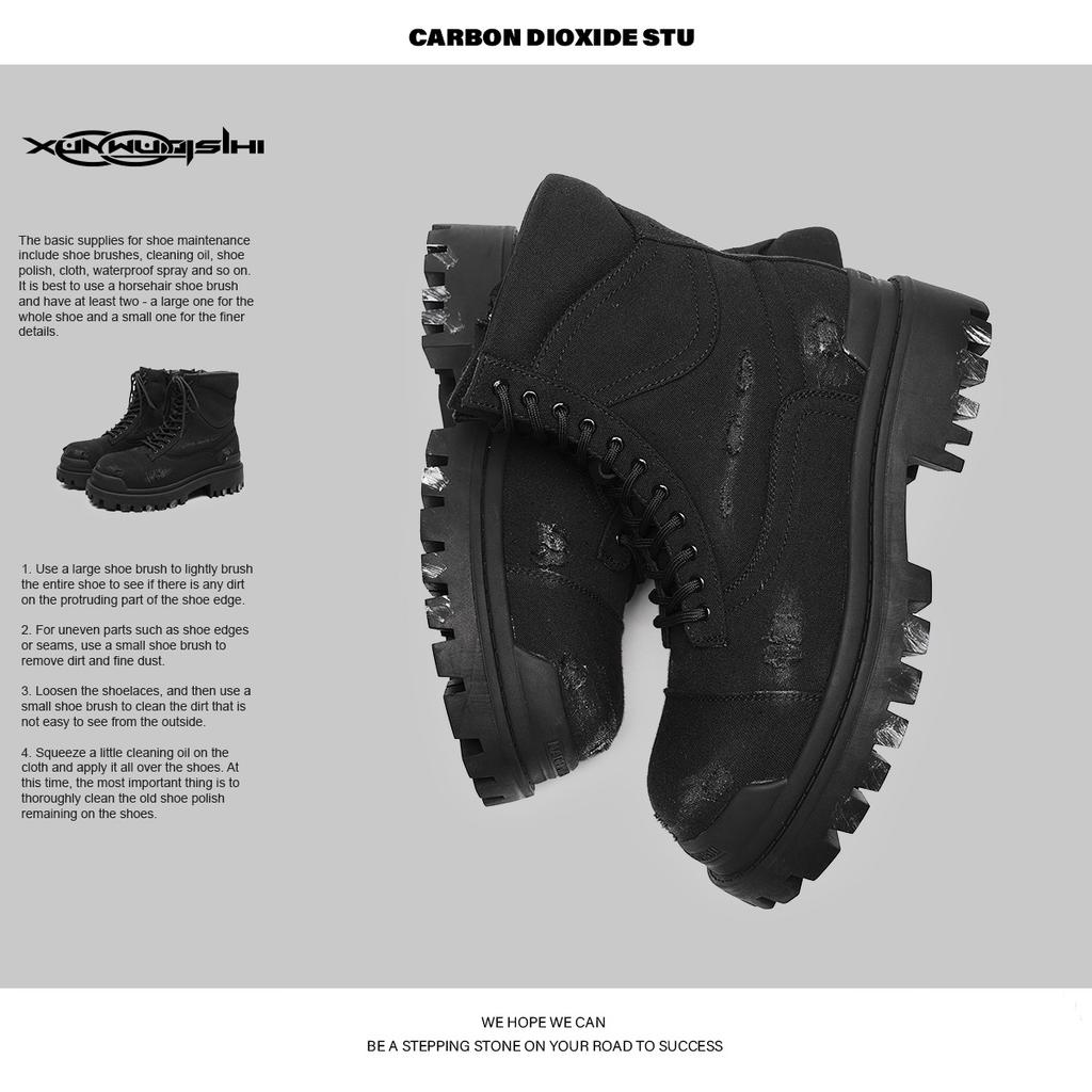 Autumn and Winter Heightening Men's Black Canvas Retro Big Boots, Broken and Old Martin Boots Tooling Boots, Snow Boots