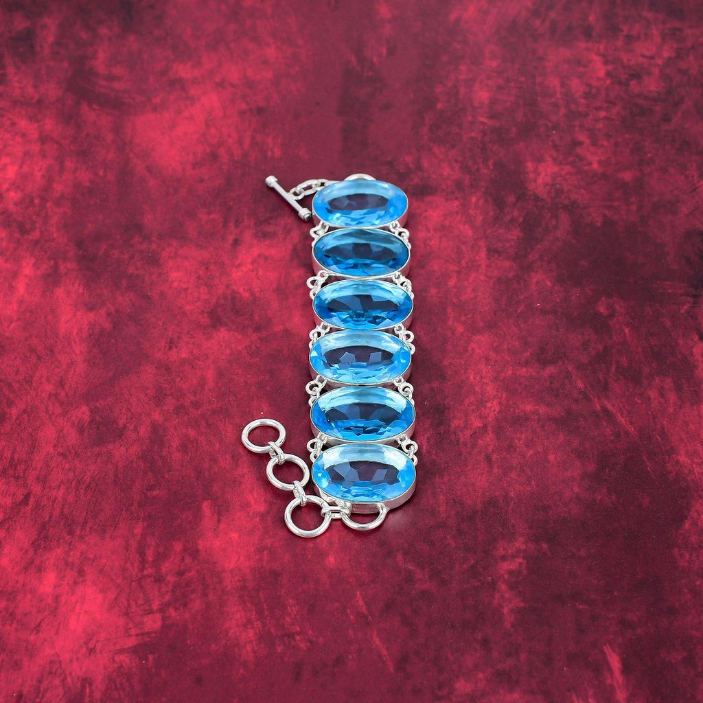 Blue Topaz Bracelet, 925 Solid Sterling Silver Gemstone Jewelry, Handmade Bracelet For Thanksgiving