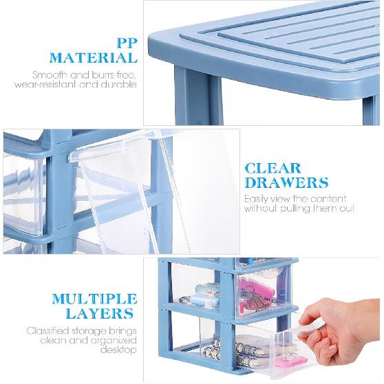 YARNOW Plastic Drawers Organizer 3 Drawer Plastic Storage Plastic Drawer Storage 5.3 x 6.8 x 9 Inch