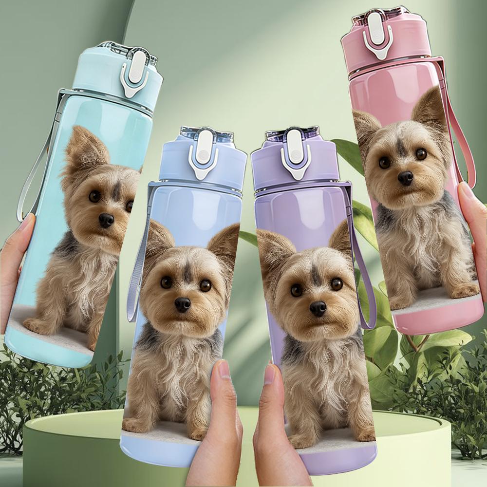 1PC Yorkshire Terrier Puppy Bust 750ml Color Plastic Sports Water Bottle Leakproof Flip Straw Lid For Sports Office Home Use