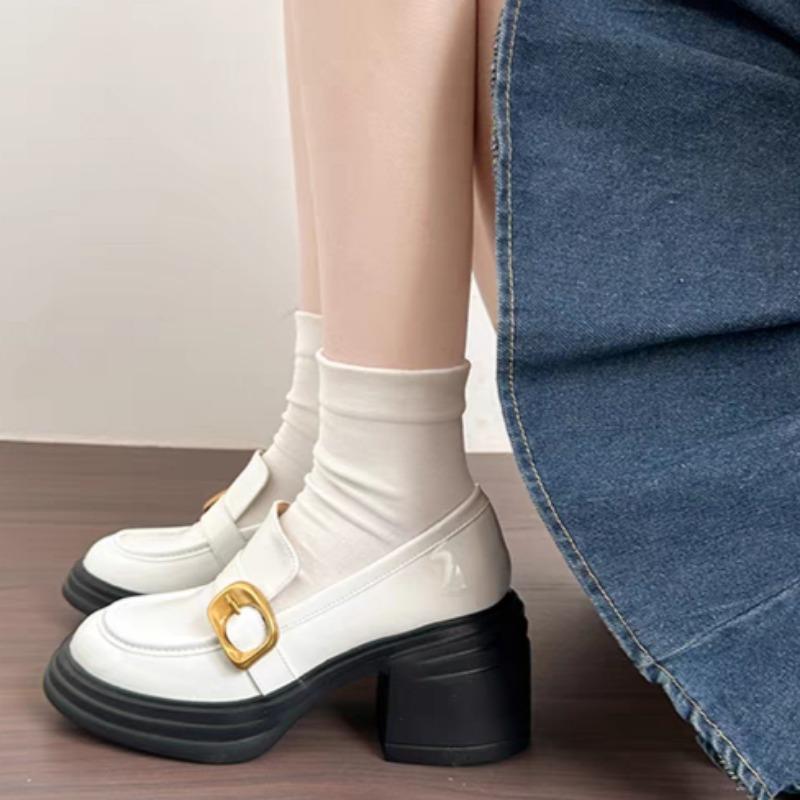 

Туфли на толстом каблуке Весенний новый стиль Круглый носок Глубокий вырез Водонепроницаемая платформа Мягкая подошва Противоскользящие Износостойкие Высокие каблуки 39 грязно-белый