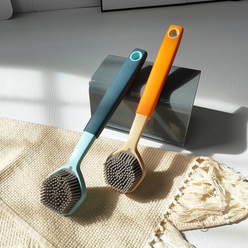 Cleaning Brush Kitchen Soft Plastic Long Handle Silicone Brush Dishes Scrub Pots Brush Decontamination Cleaning Brush