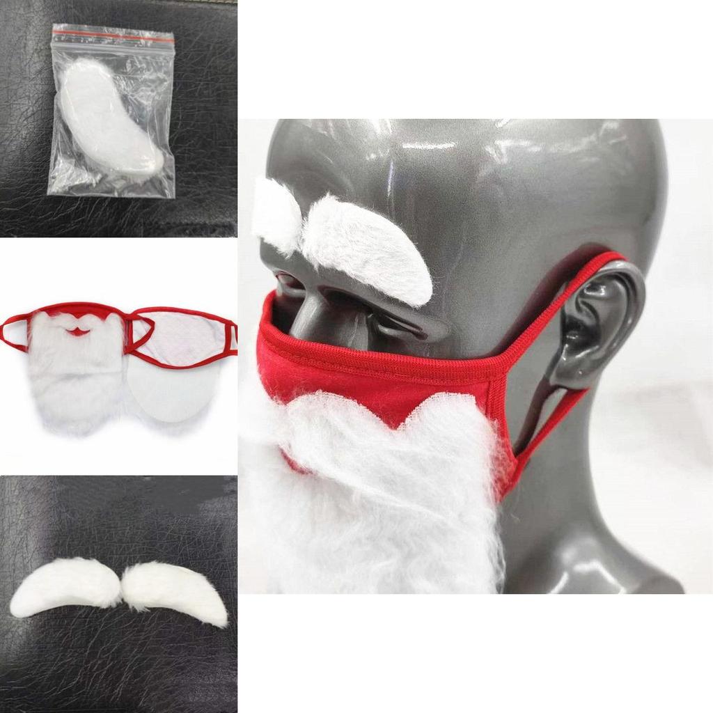 Christmas Santa Claus Eyebrows Beard Party Mask Set For Adults Soft And Fluffy Cotton Fabric