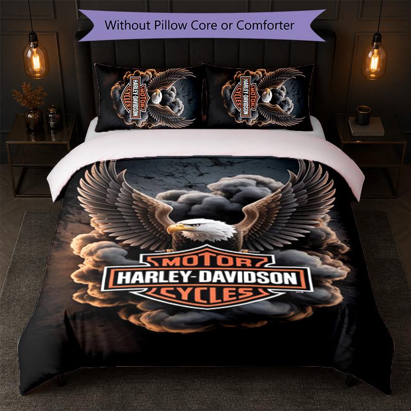 Set Copripiumino Harley-Davidson 3 Pezzi 1 Copripiumino e 2 Federe Biancheria da Letto Morbida per Camera da Letto Domestica
