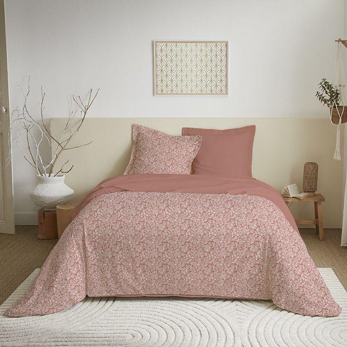 Wende-Bettwäsche-Set 3-teilig für Bett 240 x 220 cm "Celeste Peche" Reiner Baumwolle