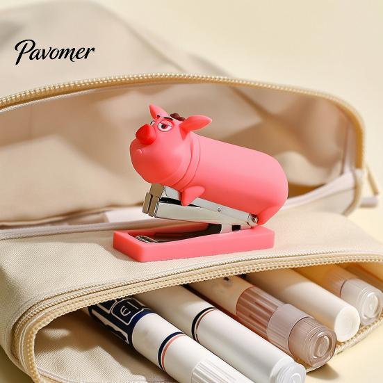 Easy Use Stapler for Daily Homework Mini Cartoon Stapler, Cute Pig Shape, Portable Lightweight PVC Pencil Case Shell Binding Tool, Handheld School And
