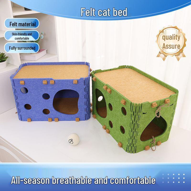 Spacious Breathable Felt Cat Bed for Large Cats