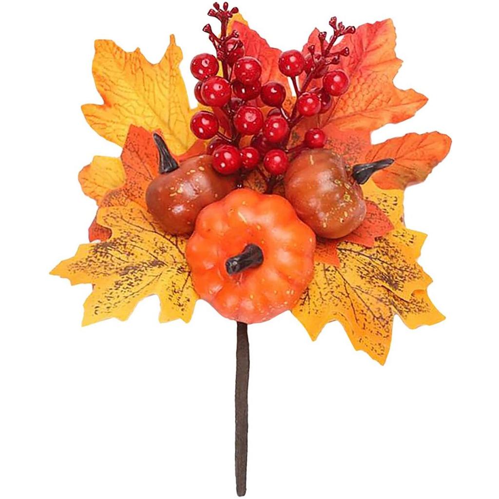 Home Autumn Decoration Christmas Fall Artificial Maple Leaves Berry Stem Faux Branches Fake Pumpkin