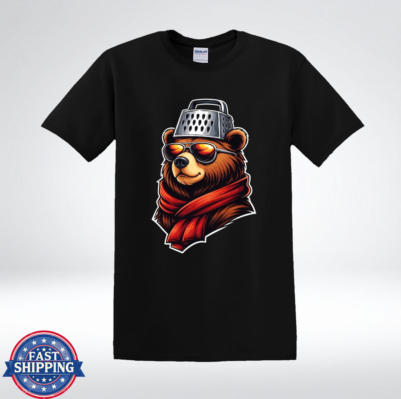 Cool Bear Wearing Cheese Grater Hat Sunglasses T-Shirt L