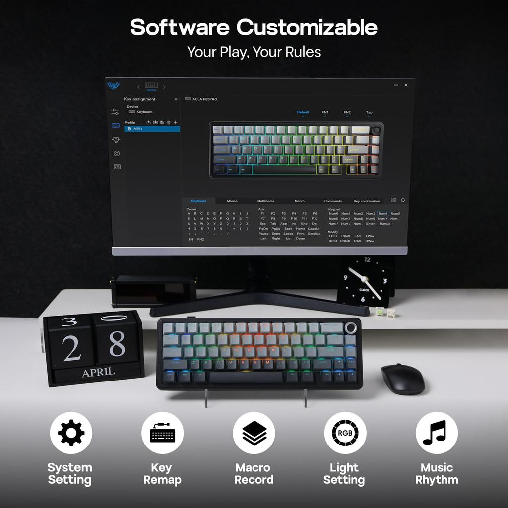 EPOMAKER X AULA F65 PRO Wireless Mechanical Gaming Creamy Gasket Translucent PBT RGB Technical Standards Certification Reaper Keyboard, 65% Layout,