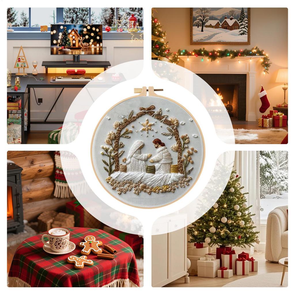 Christmas Embroidery Kit Nativity Embroidery Patterns Kit Christmas Decor Embroidery Starters Kit with Hoop Easy Thread Needle