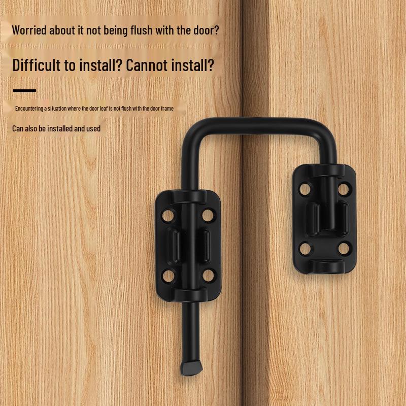 90-Degree No-Drill Anti-Theft Door Lock, Thickened Stainless Steel Latch with Fixing Buckle