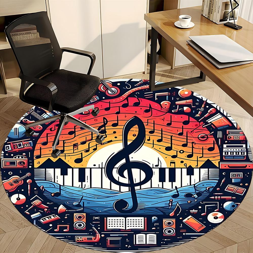 1pc Music Instruments Office Round Area Rug,  Mat Suitable ForOffice, Under Office Chairs Bedroom Living Room Home Decor, Room Deco