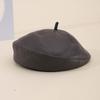 Korean Style Women'S Pu Leather Beret Hat - Solid Color Winter Painter Cap, Fashionable Autumn Winter Headwear Retro Casual