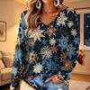 Women's V-Neck Long Sleeve Christmas Printed Lightweight Top for Spring and Summer