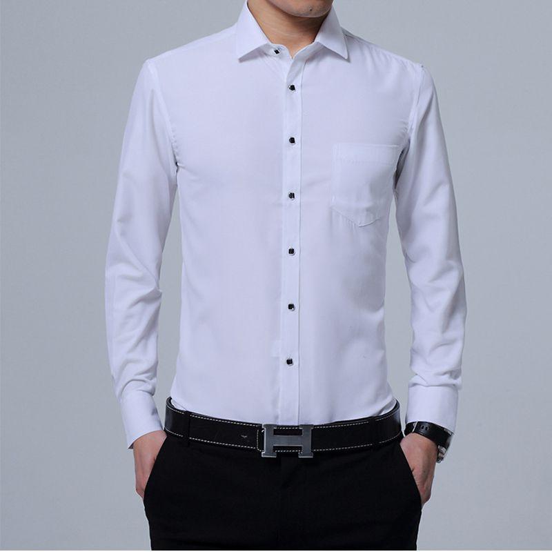 Versatile New Men's Casual Long Sleeve Slim Fit Solid Cotton Dress Shirts