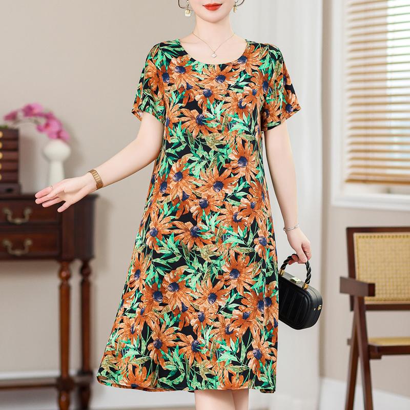 

Літні елегантні довгі сукні для жінок Великий розмір з короткими рукавами Літня літня сукня з вінтажним принтом Жіночий одяг 5XL