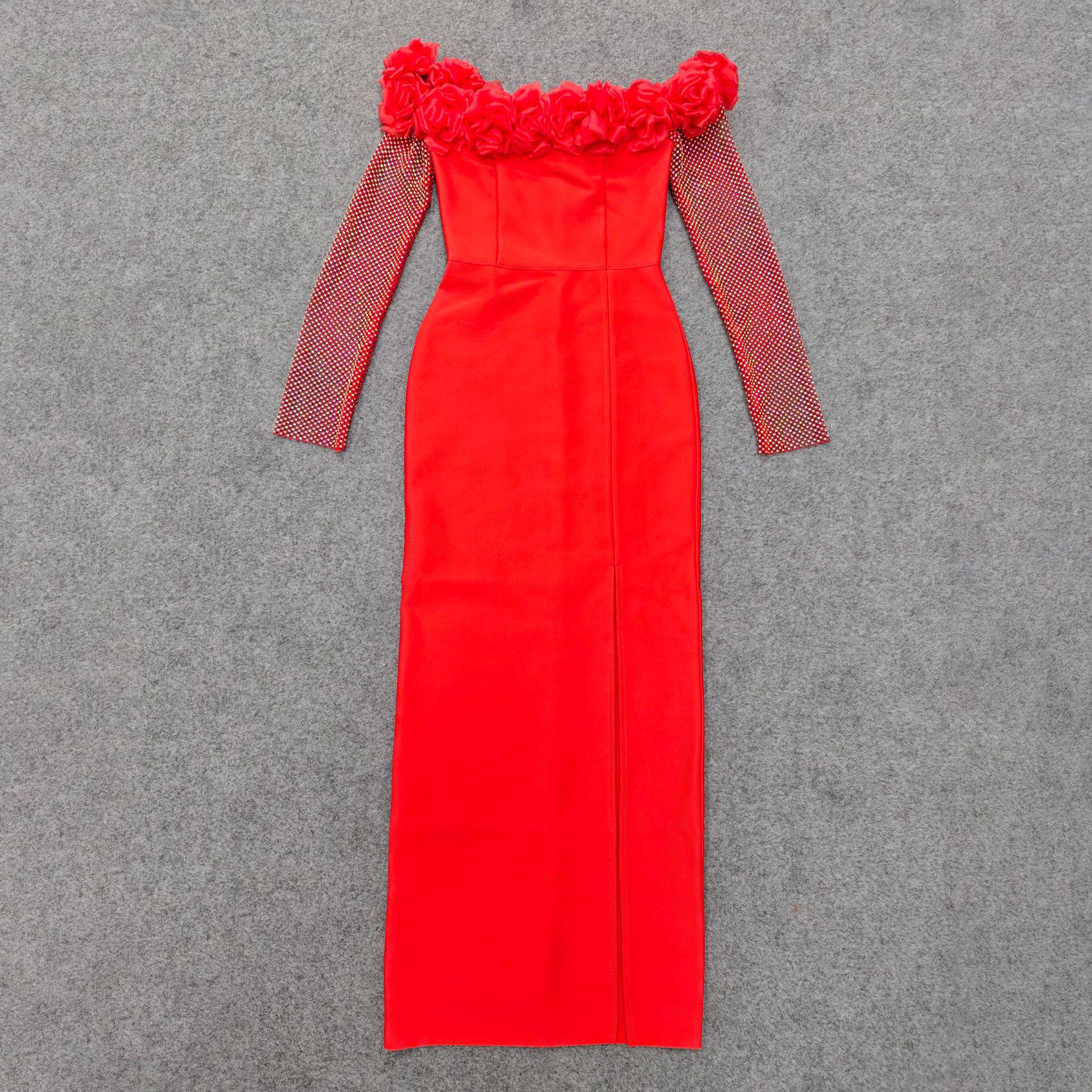 Европейское и американское цветочное облегающее вечернее платье на одно плечо M красный