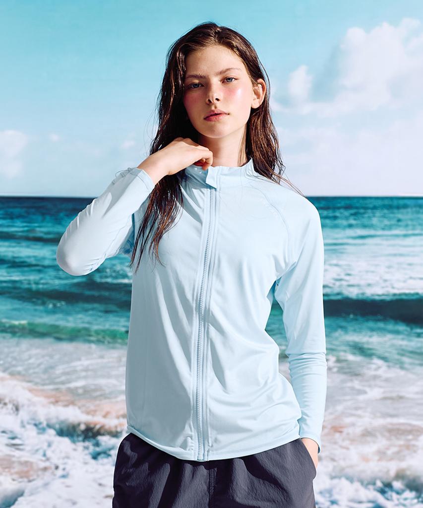Leijibi Multi-Cooling Essential Loose Fit Zip-Up Rash Guard W Sky Blue
