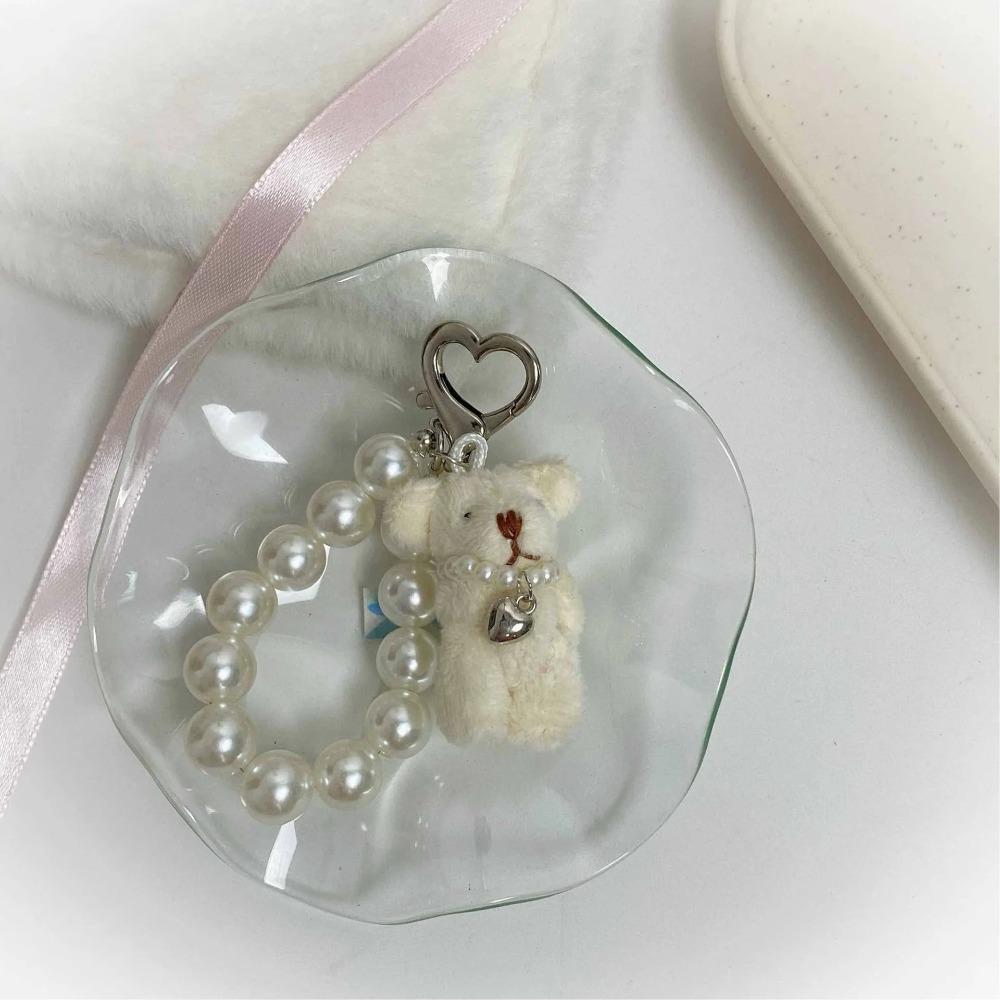 Cute Imitation Pearl Teddy Bear Mobile Phone Chain Hanging Ornament Gift Keychain Handbag Pendant Pendant Women Girls