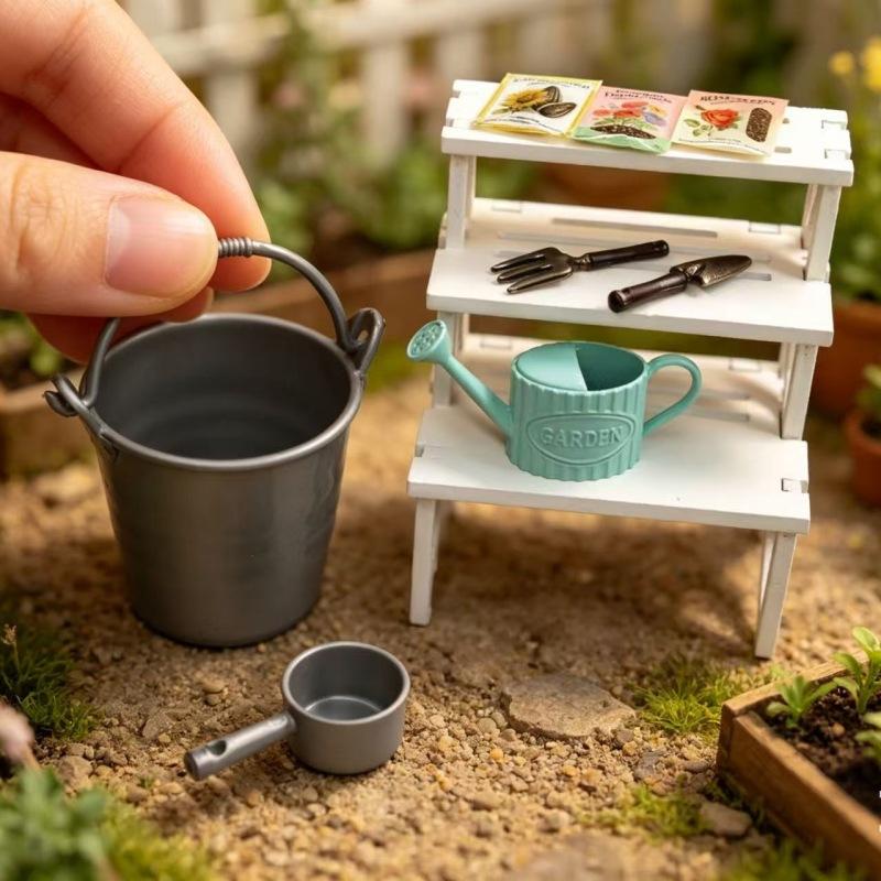 

5 Sets Doll Accessories 1/6 Scale Dollhouse Miniature Simulation Colored Plastic Water Bucket With Spoon Scene Decoration Toys one size