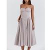 Women's Spaghetti Strap Midi Dress Solid Bustier High Waist Flared Swing Mid-Calf Sundress