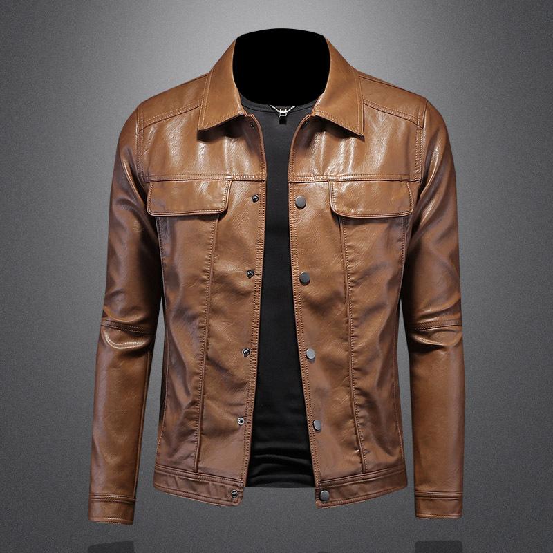 New Men's Lapel Motorcycle Leather Jacket Slim Youth PU Leather Jacket Top