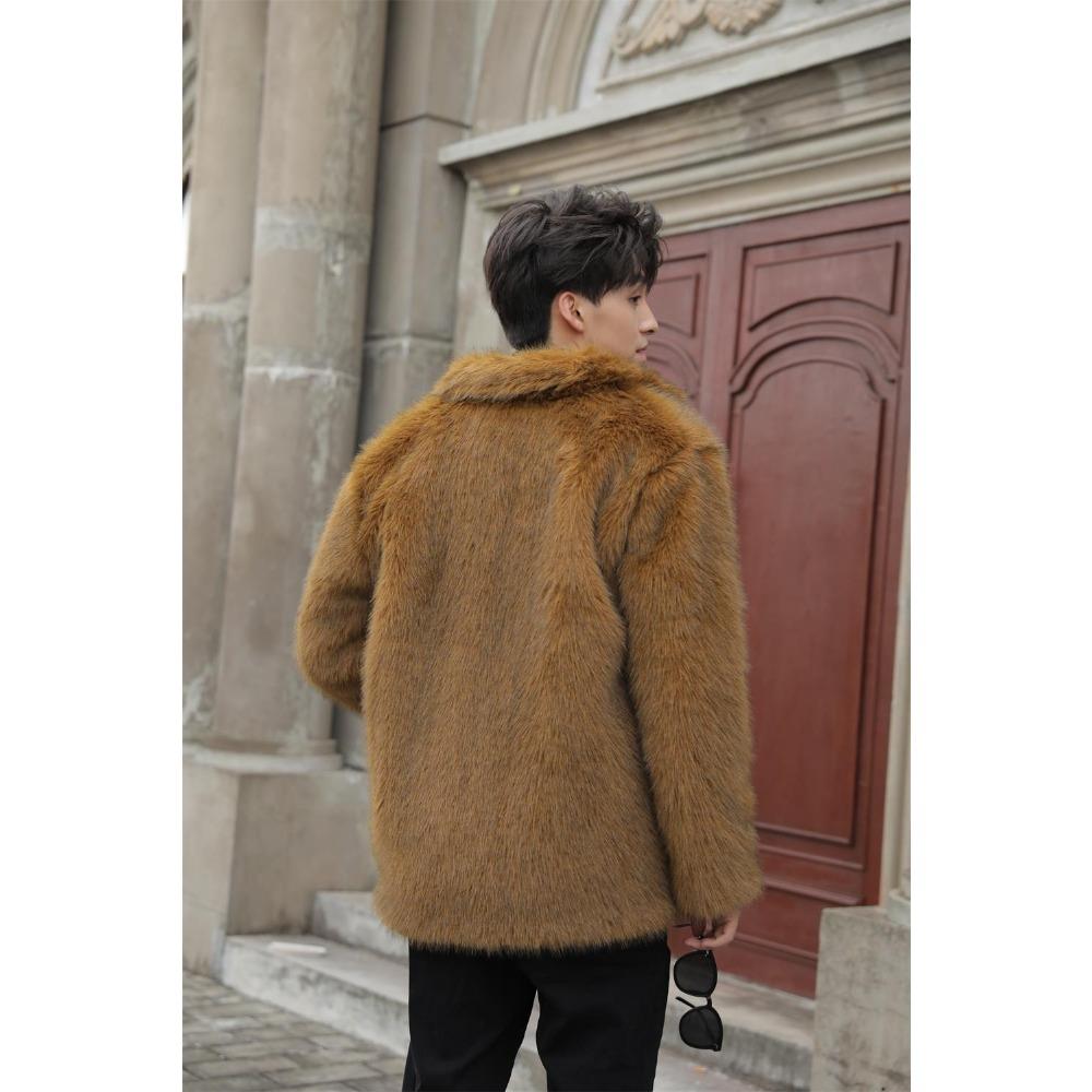 Herren Umweltfreundlicher Pelz Herbst und Winter Kurz Große Größe Pelz Plüschmantel Dick Warm Kunstpelz Lederjacke Trendy