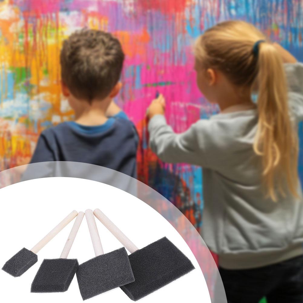 4pcs Sponge Foam Brush Multifunctional Foam Set Paint Sponge Brush With Wooden Handle Easy To Clean For Painting Graffities