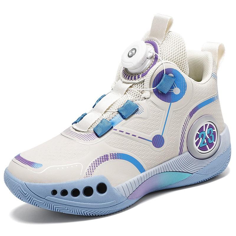 Kids Basketball Shoes With Rotating Button Lightweight Cushioned Sneakers School Outdoor Sports
