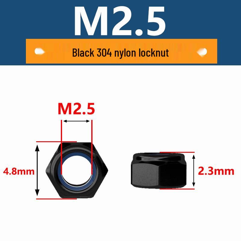 Anti-Loosening Self-Locking Nut 304 Stainless Steel Black Nylon Slip-Resistant Hex Screw Cap