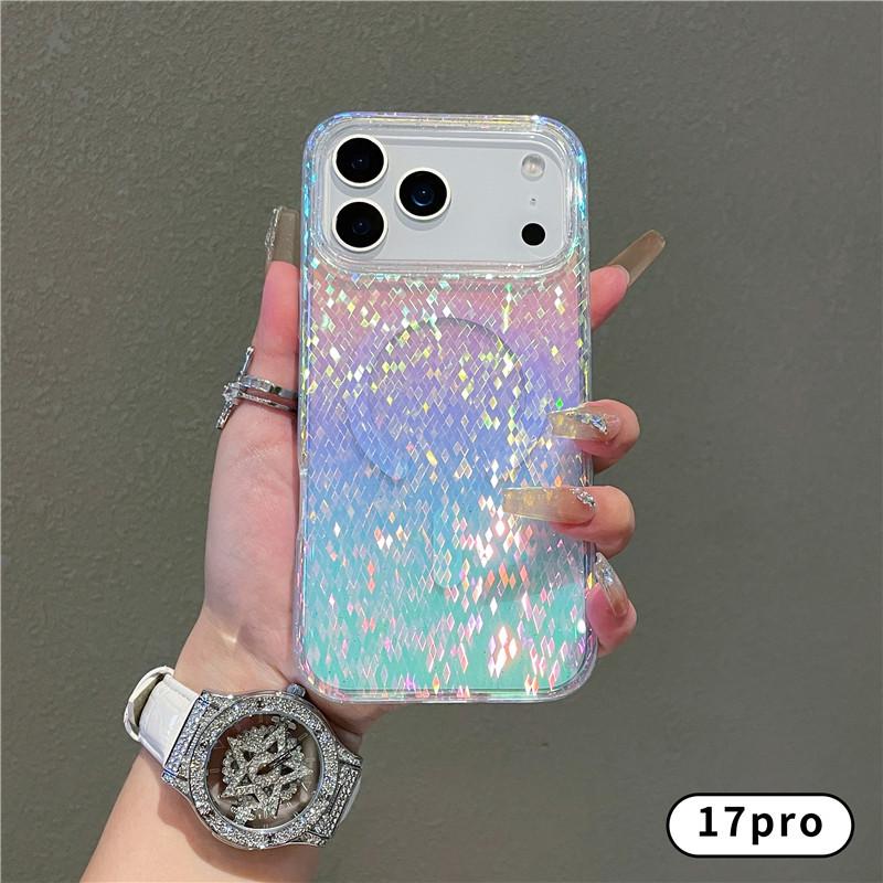Applicable to Apple 17 mobile phone case color-plated transparent glitter iphone17promax diamond pattern magnetic case 17pro