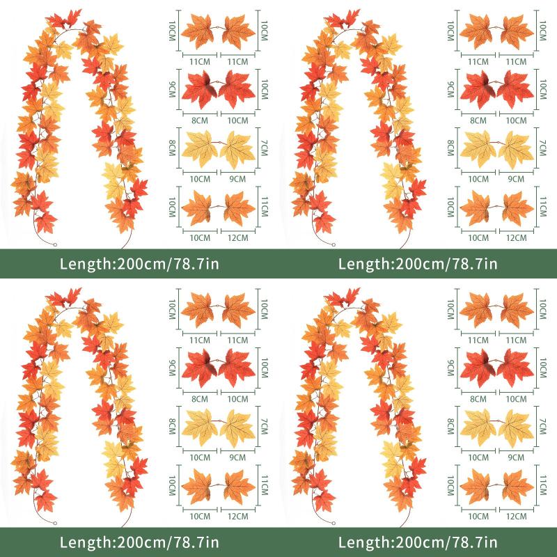 Artificial Maple Leaves Halloween Thanksgiving Decoration Autumn Fall Leaf Simulated Maple Leaf Garland Fallen Leaves Rattan