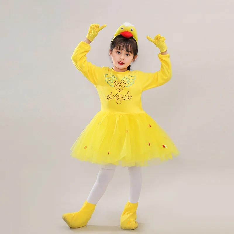New Children Kids Adult Halloween Duck Chicken Chick Costume Skirt Tutu Yellow Bodysuit Outfit Dance Performance