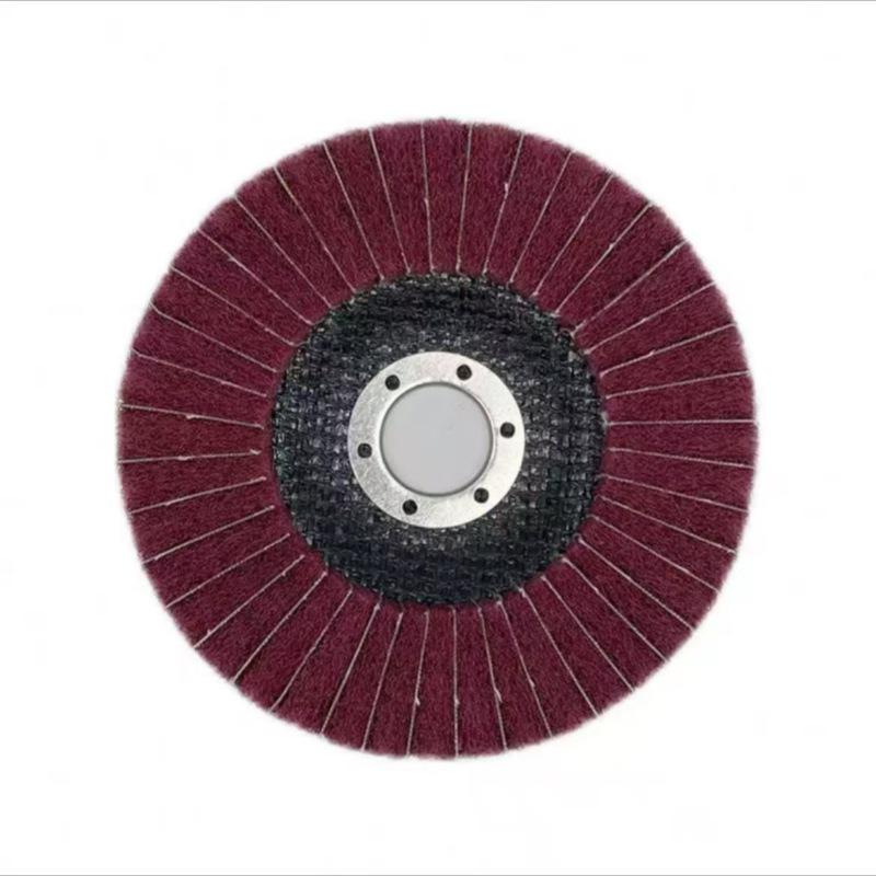 Ruiyan 4" Vertical Angle Flap Wheel: Abrasive Polishing & Wire Drawing Tool with Scouring Pad.