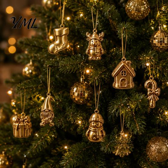 Shatterproof Holiday Baubles 8Pcs Mini Christmas Tree Ornaments, Gold Gnome Sock Hanging Decor, Tiny Ornaments Xmas Accessories for Holiday,