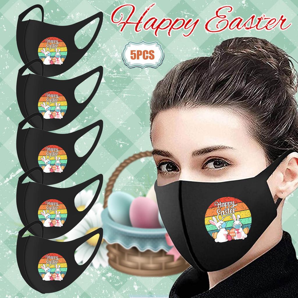 5PCS Adult Easter Printed Dust-Proof And Washable Protective Ice Silk Mask