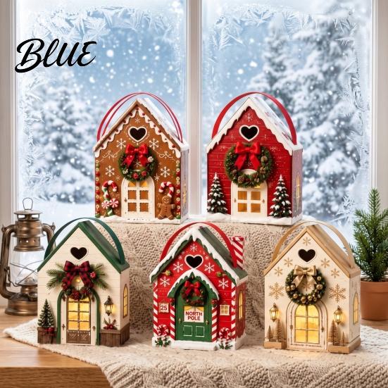 Christmas Eve Gift Containers Wonderland Cottage Box, House Shaped Paper Treat Boxes, Holiday Party Favor Bags Snack Holder with Handle for