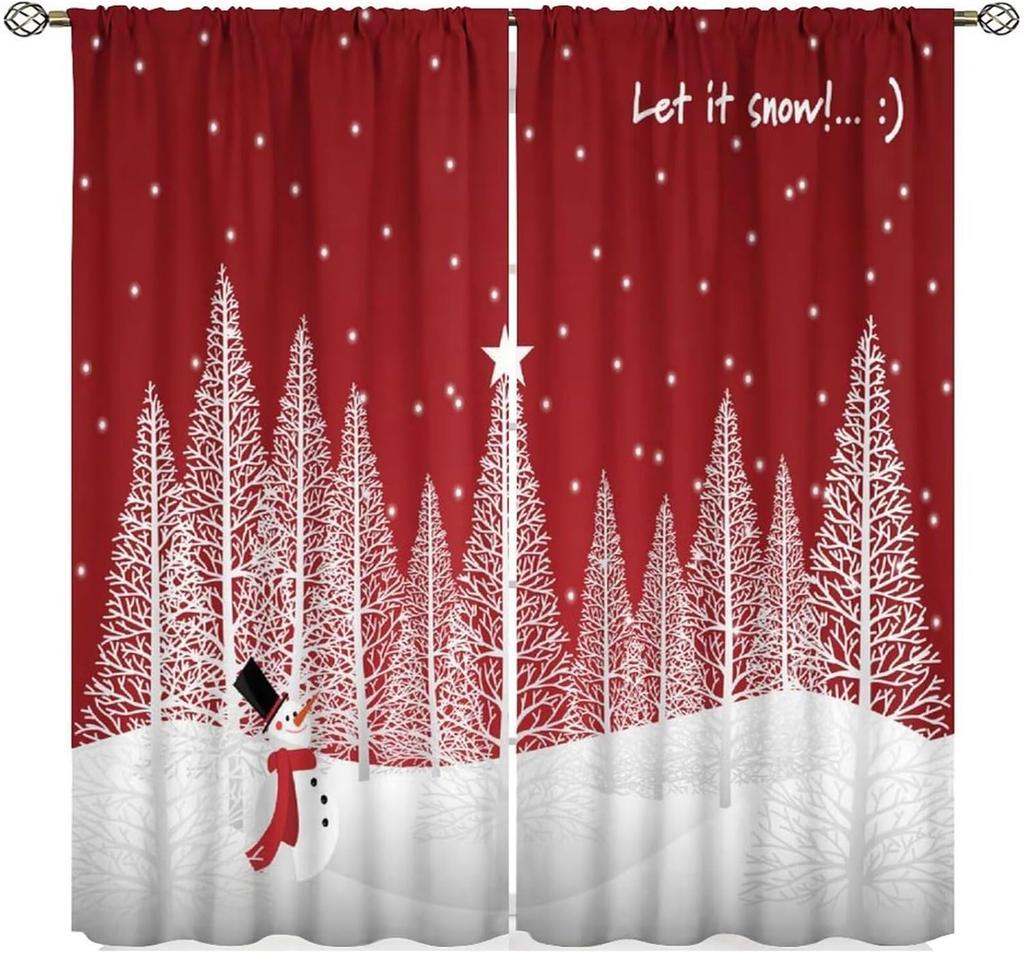 Christmas Curtains Red White Snowflakes Xmas Merry New Year Winter Holiday Party Decor Window Drapery Treatments Curtain Made Of Polyester