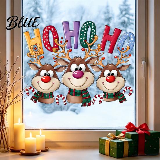 Holiday Window Stickers Christmas Static Cling Stickers Cartoon Reindeer HOHOHO Art Glass Decals Scene Settings Festive Decor for Home Windows