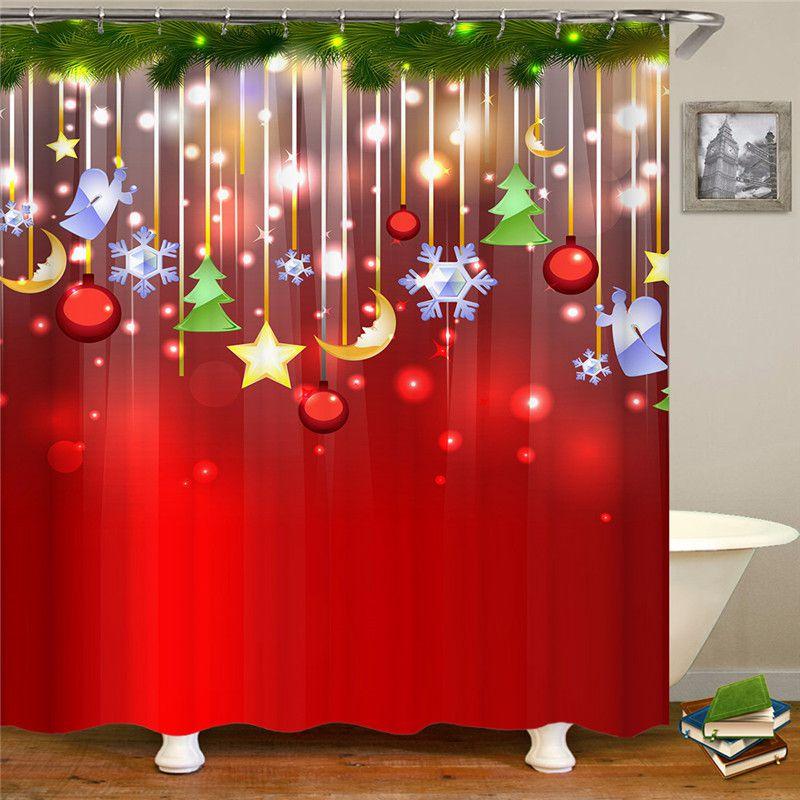 Christmas Curtain Shower With Hook Xmas Bathroom Decoration Santa Claus Snowman
