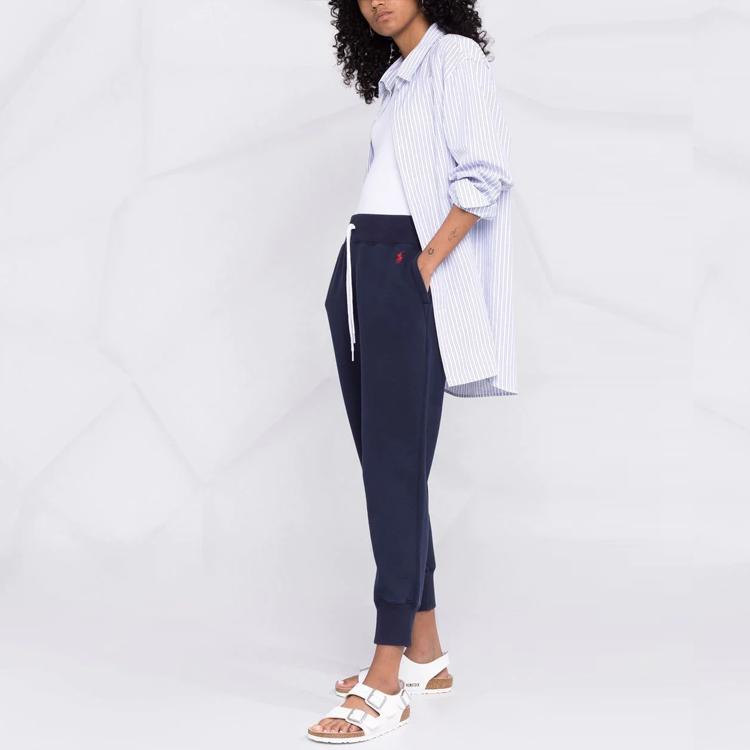 Polo Ralph Lauren FW21 Logo Embroidered Solid Color Drawstring Ankle-Length Sports Pants Women pants Blue 211794397-003